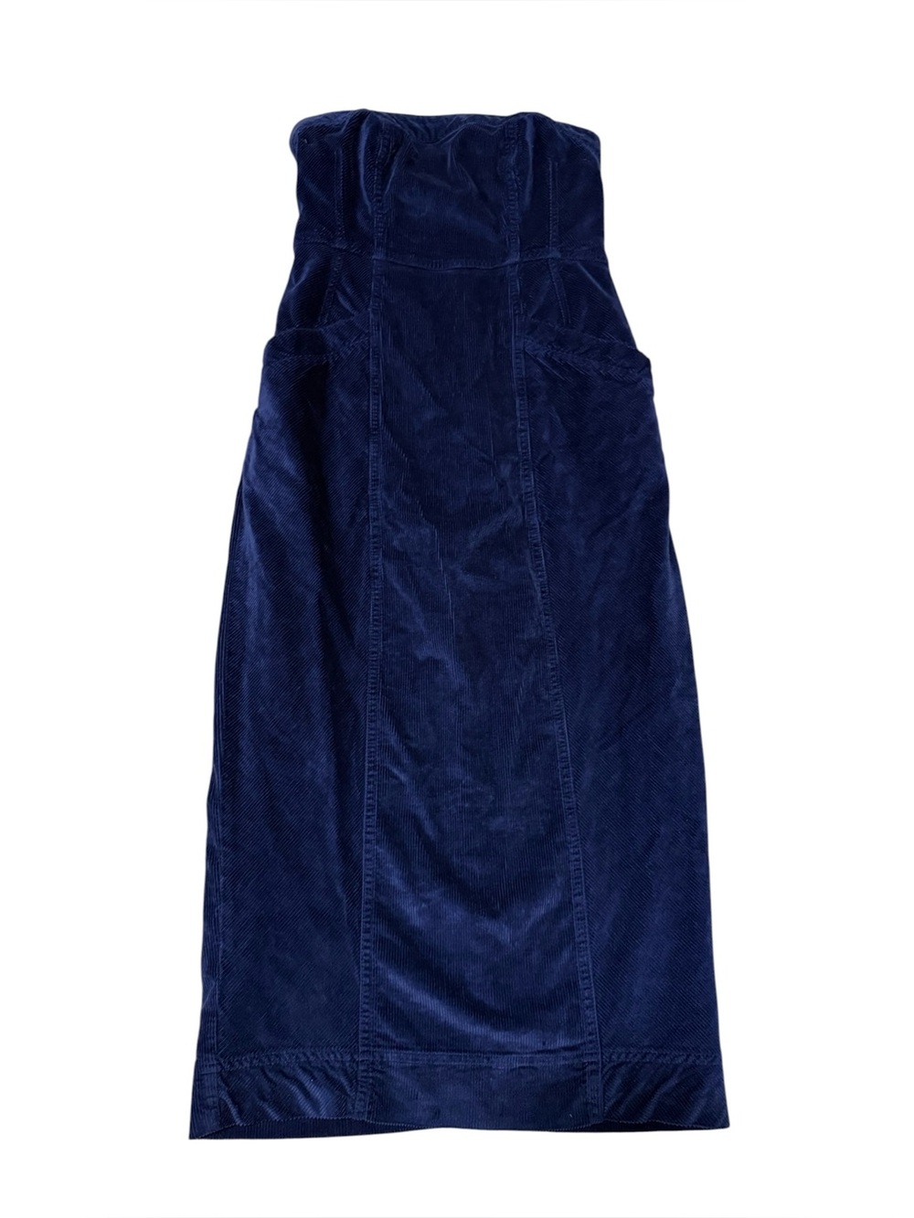 Pilcro Strapless Corduroy Slim Midi Dress in Blue Size 2 - Picture 4 of 8